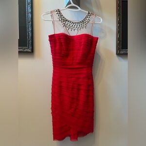 BCBGMaxAzria Red Dress with Embellished Neckline